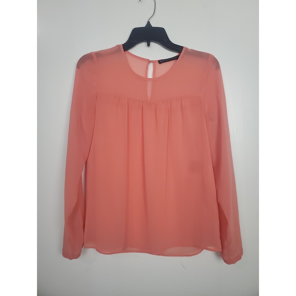 Zara women's salmon-pink blouse, lightweight design, sheer long sleeves, size XS